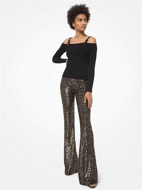 michael kors gold sequin pants|Sequined Stretch Tulle Flared Pants .